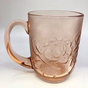 Set of 7 - Vintage Frosted Pink Glass Floral Tea Coffee Cup Arcoroc France